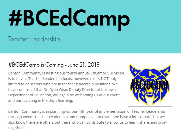 Time to register BCEdCamp June 21, 2018 smore.com/m7a68  <a href="/rjmartin59/">Becky Martin</a> <a href="/IowaASCD/">IowaASCD</a> <a href="/IAReading/">Iowa Reading Research Center</a> #Multipliers <a href="/mctownsley/">Matt Townsley</a> <a href="/franmcveigh/">Fran McVeigh</a> #educoach <a href="/ErikkaVosmek/">Erikka Vosmek</a> <a href="/Rob_Arnold5/">Rob Arnold</a> <a href="/SPfiffner/">Shawn Pfiffner</a> <a href="/GZittergruen/">Gary Zittergruen</a> <a href="/jodijunge/">Jodi Junge</a> <a href="/jodihacker/">Jodi Hacker</a> <a href="/Bwater3/">Brad Bridgewater</a> <a href="/ToddWhitaker/">Todd Whitaker</a> <a href="/tguskey/">Thomas Guskey</a> <a href="/DouglasReeves/">Douglas Reeves</a> <a href="/DFISHERSDSU/">Douglas Fisher</a>