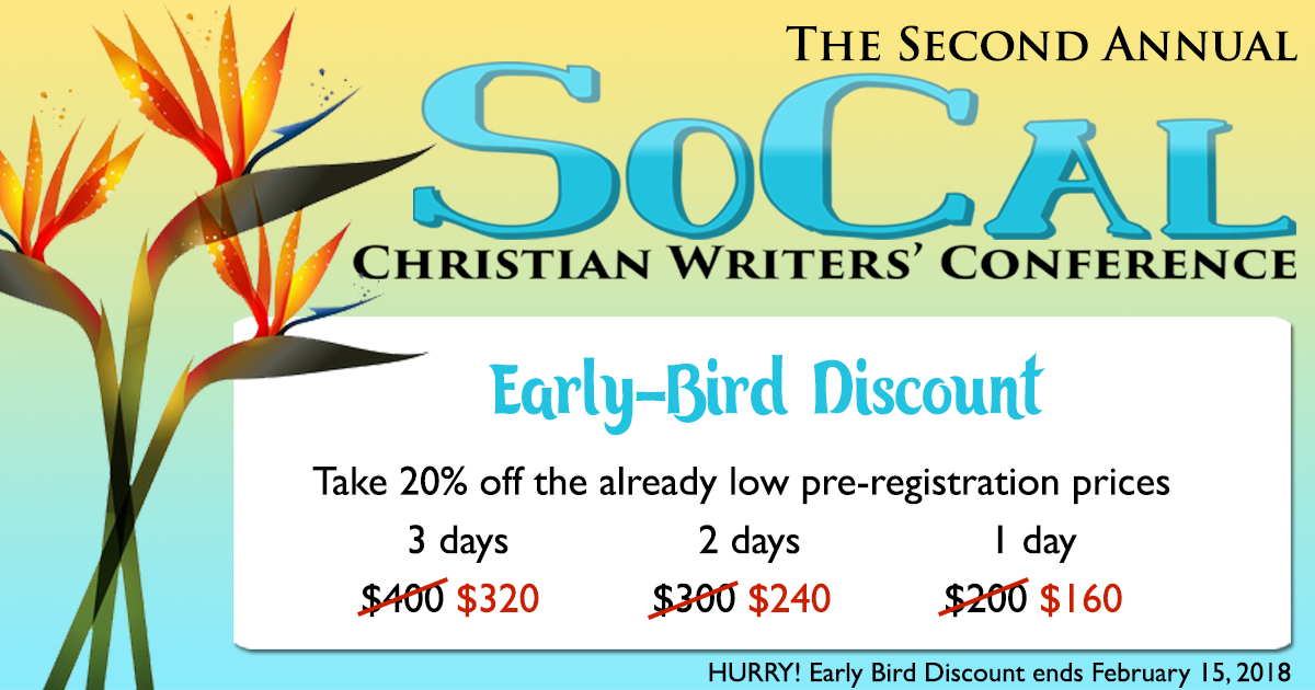 SoCalCWC's tweet photo. Tomorrow is the LAST DAY for Early Bird #Discount! Register before 2/15 to get 20% off! Great #Valentine's gift for your fav  #writer! Visit the website &amp; register now! https://t.co/mMMsENXqz3 #writer #conference #SoCalCWC #authors #screenwriters #agents #getpublished #Biola https://t.co/QeiYIyJ4Mb