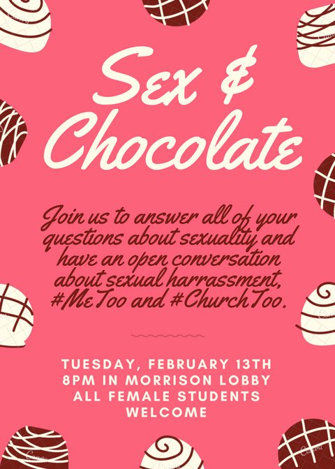 aumorrisonhall's tweet photo. Have questions about the housing announcement? Come to the lobby at 6pm for a feedback session! Then, all female students are invited to join us at 8pm for our annual Sex &amp; Chocolate event! https://t.co/R5HaDgQczN