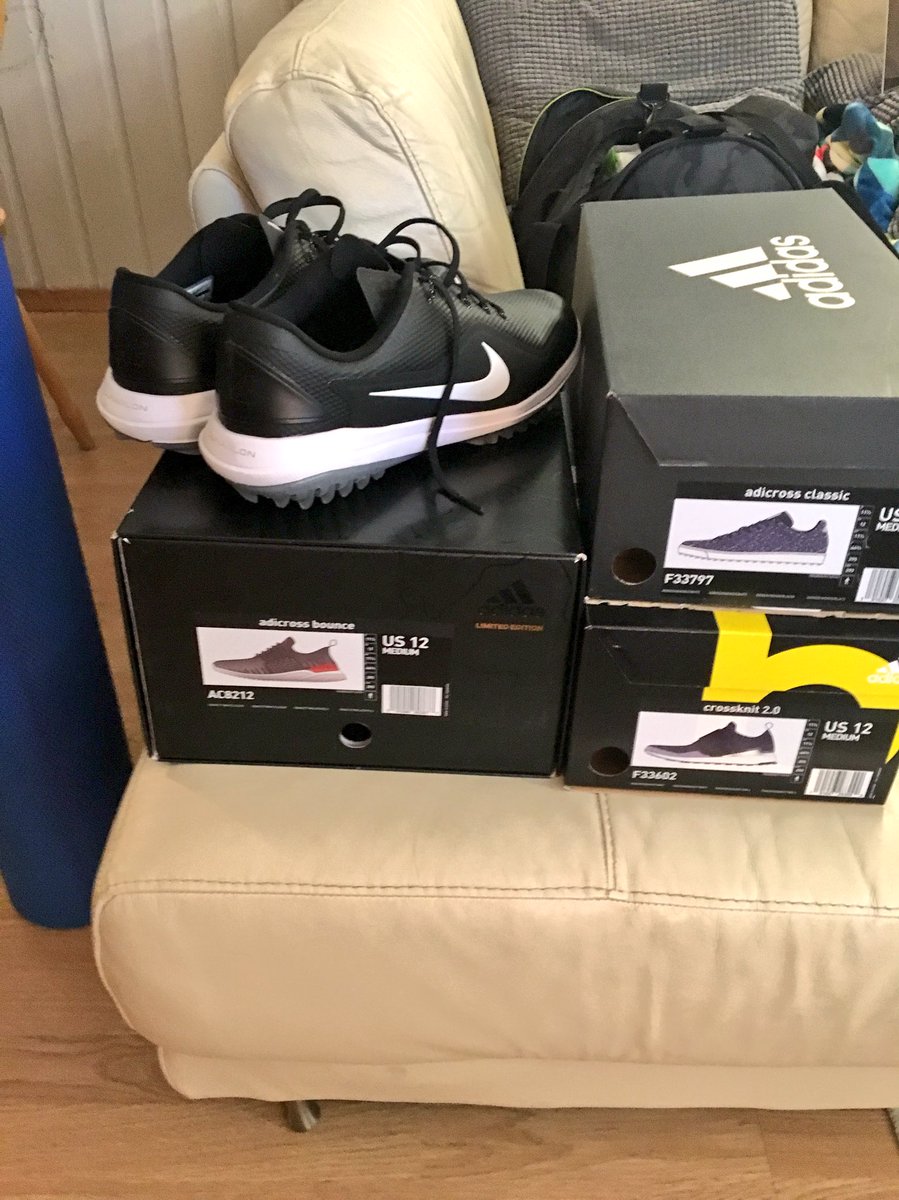 CWardo's tweet image. Okay... I might have a shoe problem 4 pairs of golf shoes and it’s only February 🤷🏻‍♂️👟👟👟👟 @nikegolf @adidasGolf #FirstStepIsAcceptance