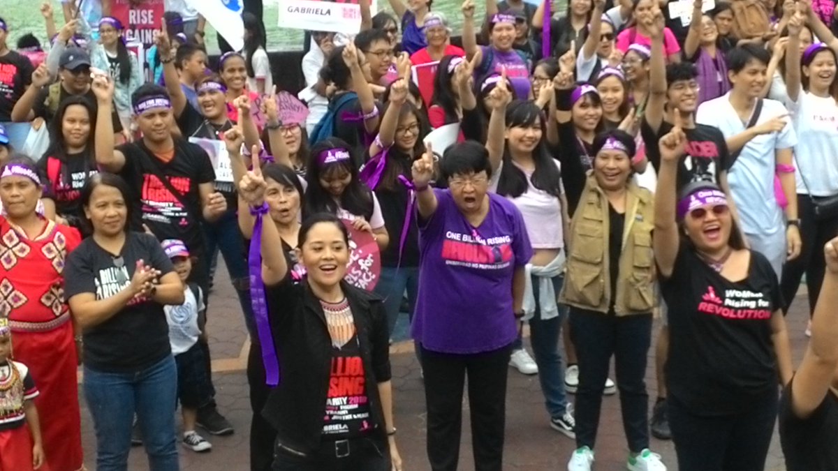 With Monique Wilson of #1BillionRising global and former DSWD sec Judy Taguiwalo in our #RiseResistUnite dance in Manila