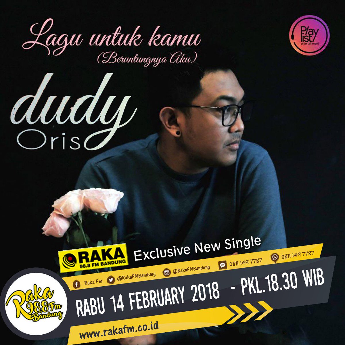 rakafm_bandung's tweet photo. Jam 6.30 #NtarMALAM Simak #ExclusiveNewSingle single #LaguUntukKamu ~ @realdudy @playlist_ent #StayTuned | on 98,8 Raka FM Bandung | MD @hadyadoens | https://t.co/QT3H0oyShI