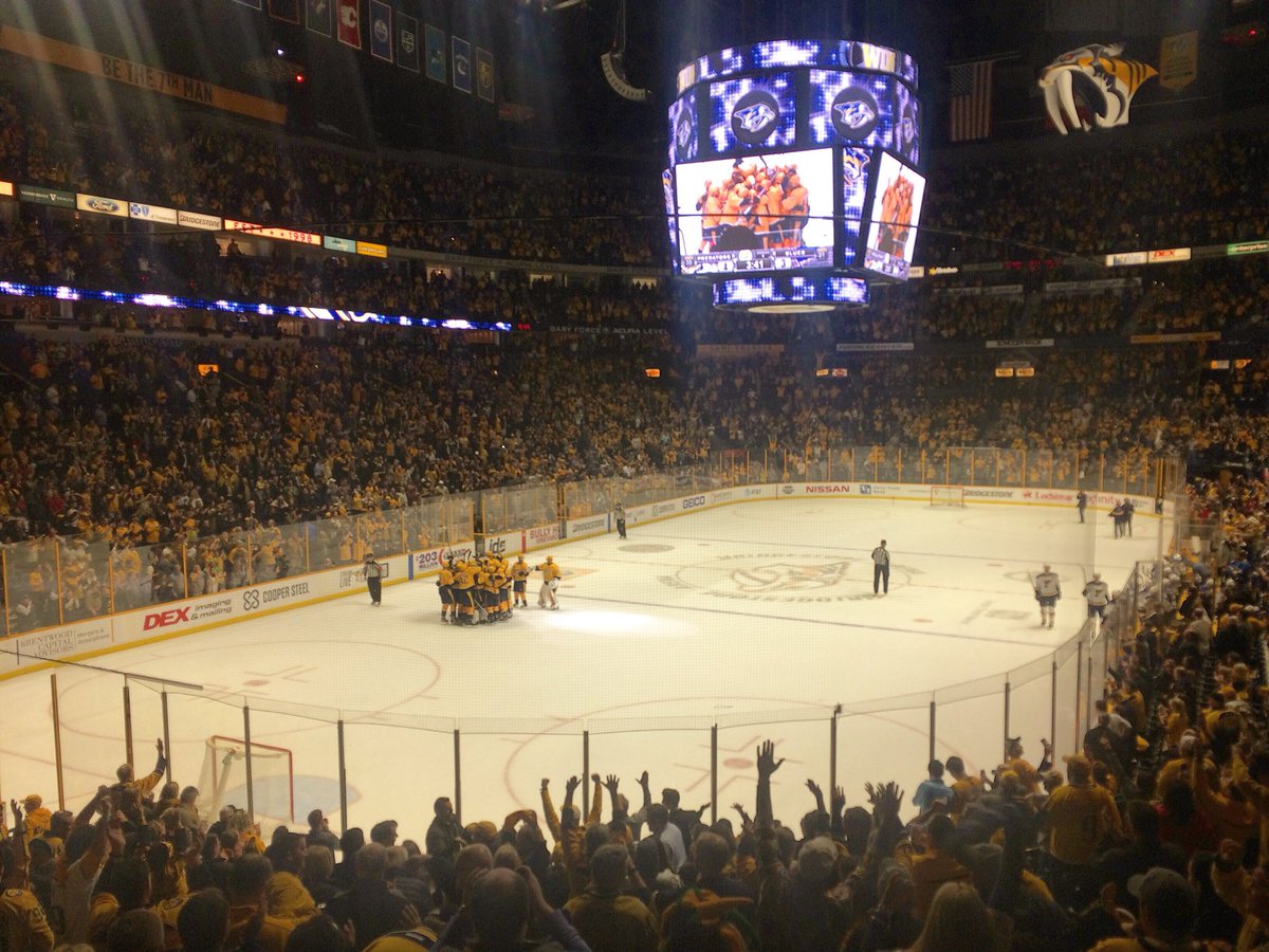 BrdgstoneArena's tweet image. WE WILL NOT GO QUIETLY INTO THE NIGHT! #Preds down 3-0 in the 3rd and win 4-3 in OT! #Smashville is the loudest arena in the @NHL #STLvsNSH