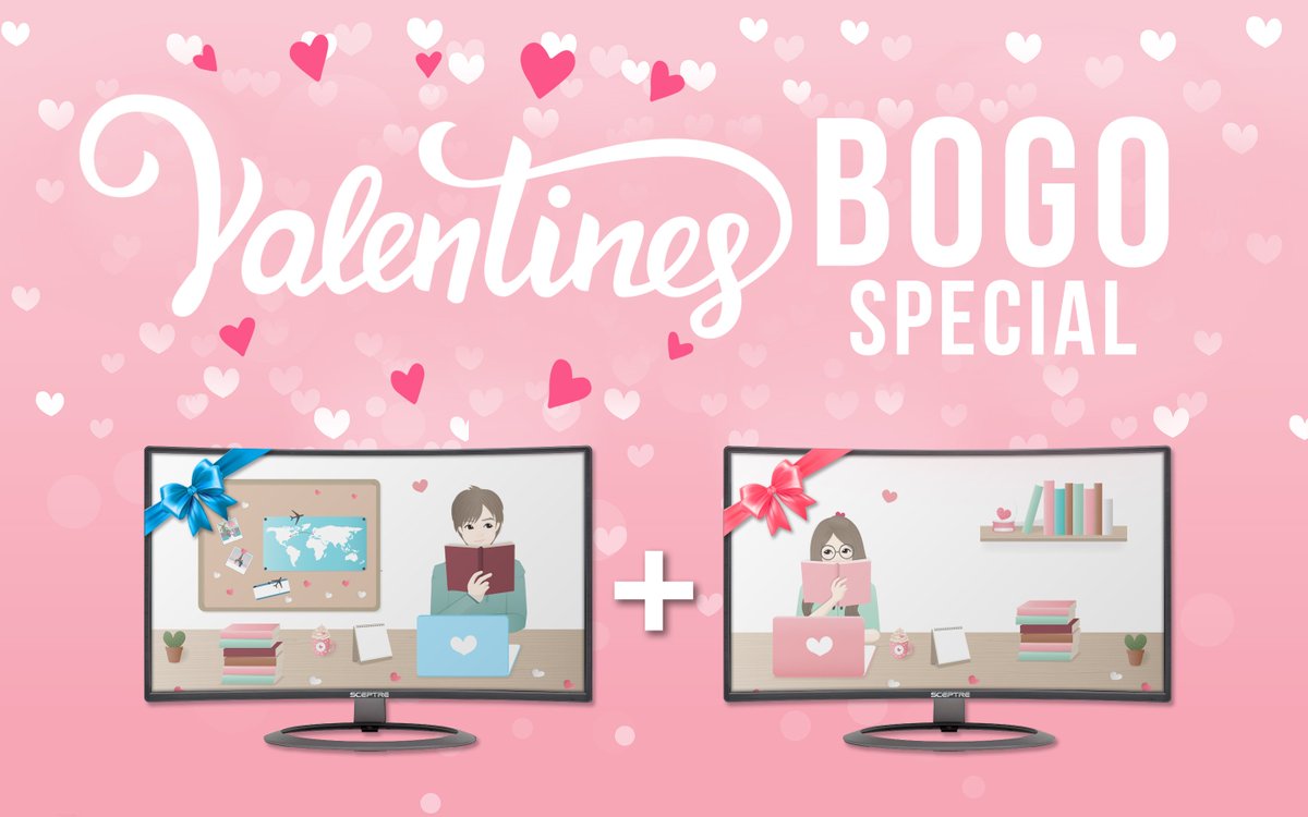 SceptreDisplay's tweet image. Save big and buy 2 x 27&quot; Sceptre Curved Monitor for price of 1 on our Valentine&apos;s Day only deal!!!  #sceptredisplay #ValentinesDay #dontbecheap #oneforheroneforhim #giftideas #giftforher #giftforhim sceptre.com/store/Monitors…