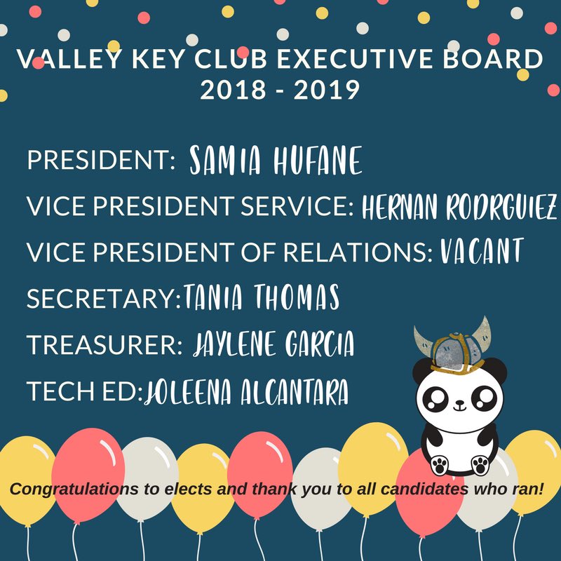Congratulations to the upcoming 2018-2019 Valley Key Club Board!