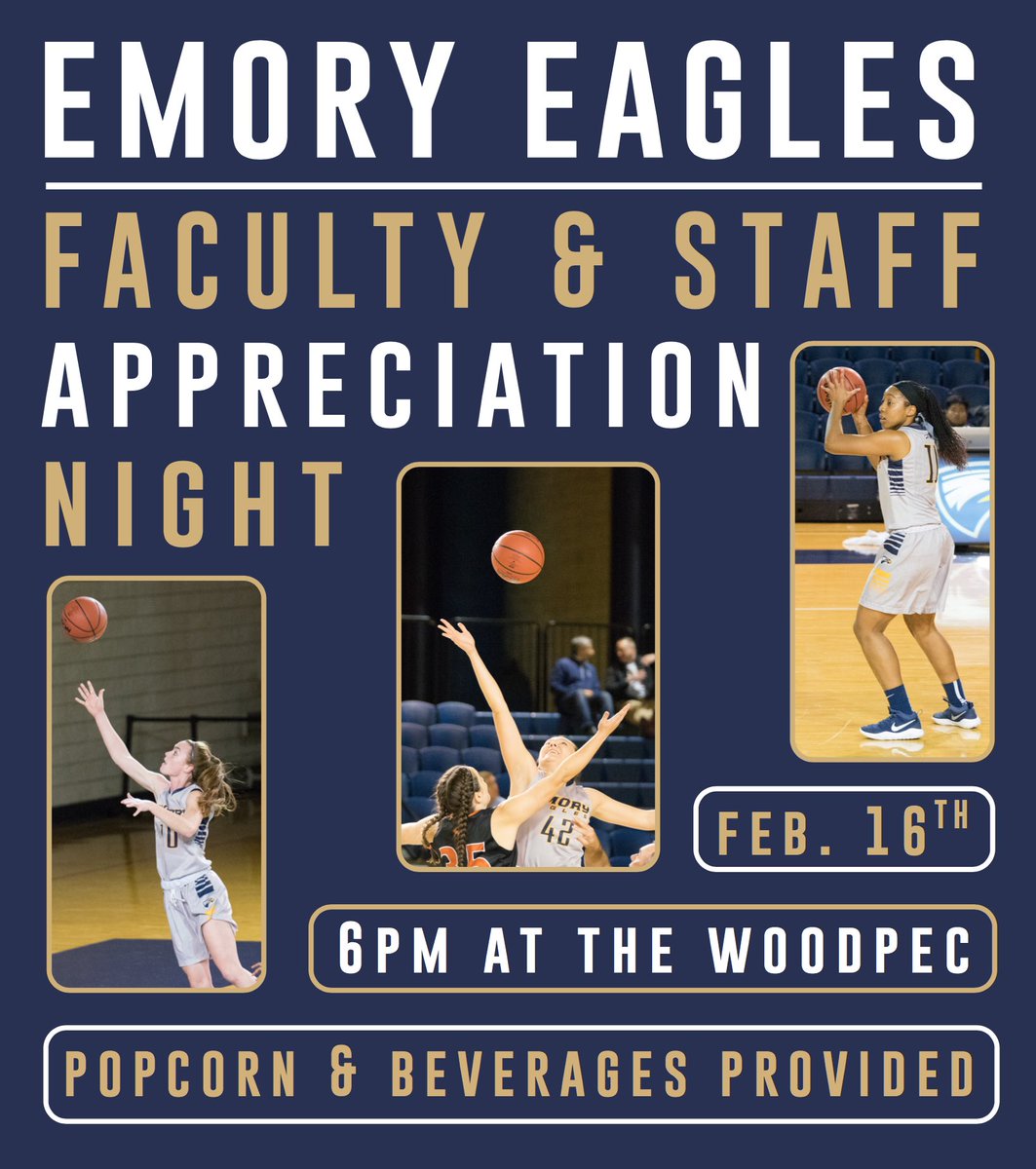 EmoryWBB's tweet photo. WE’RE BACK!!!! Fans we will be back in action for our last UAA home games this Friday and Sunday. Friday we will be recognizing our awesome @EmoryUniversity Faculty and Staff! Come fly with us!! #PackThePec #FlyHigher #FlyLikeAnEagle https://t.co/BXN8kdbAxJ