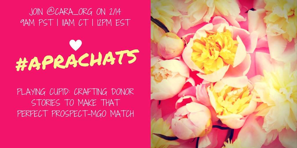 CARA_org's tweet image. Calling all #prospectdevelopment #prospectresearch #developmentofficers #fundraisingprofessionals #afpfc #afpeeps + #nonprofit #philanthropy #fundraising pros to join us for a special V Day #aprachats &quot;Playing Cupid: Crafting donor stories to make that perfect Prospect-MGO match.