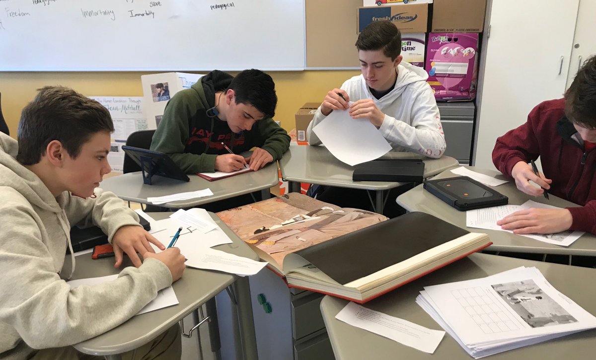 BethLambertGHS's tweet photo. Period 1 Sophomores work at “See-Think-Wonder” Learning Station where they are looking at then discussing Norman Rockwell’s powerful painting “The Problem We All Live With (1964).” #ghscommunity #impactfulpractice https://t.co/mfRBFUdoNw