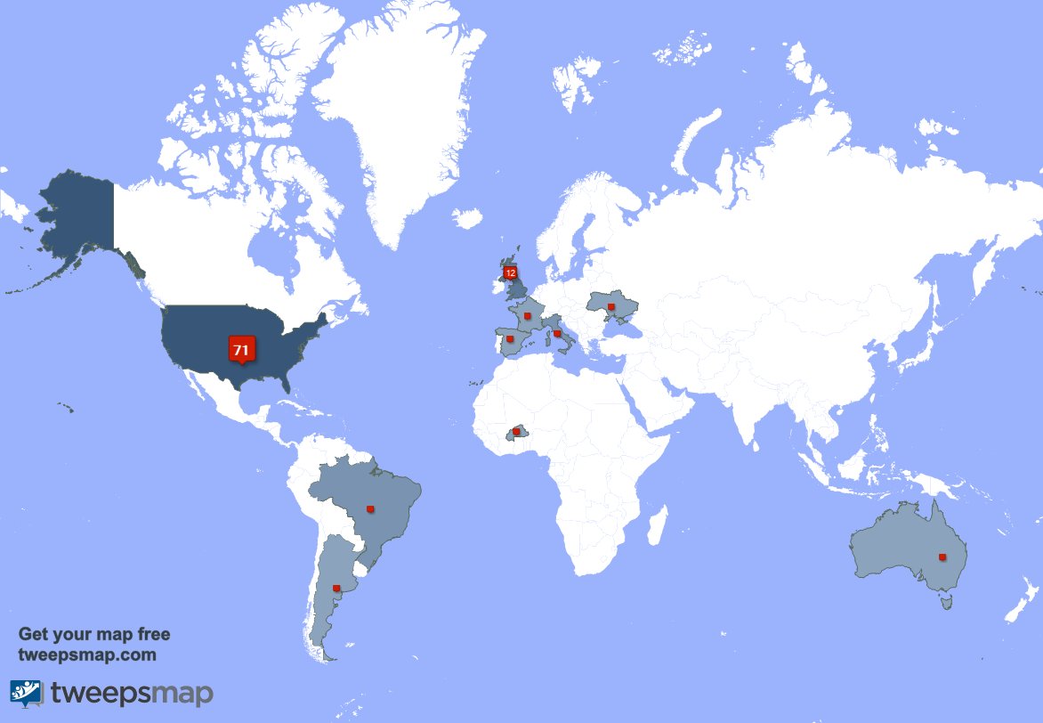 MagnificentBat's tweet image. My followers live in 10 countries: USA(70%), UK.(12%)... tweepsmap.com/!MagnificentBat Get your free map!