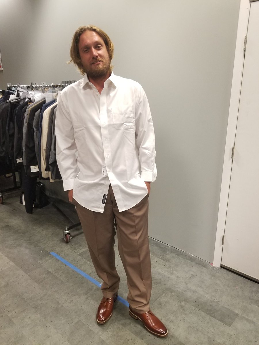 SwaggerjackProd's tweet photo. Thank you Rosario at #JosABank for helping us redecorate Trent for sales ^^

(Doesn't he look a bit like #WoodyHarrelson from #TheHungerGames?)

#Swaggerjack Productions 
#SwaggerjackMarketing https://t.co/UJPy2VTspf