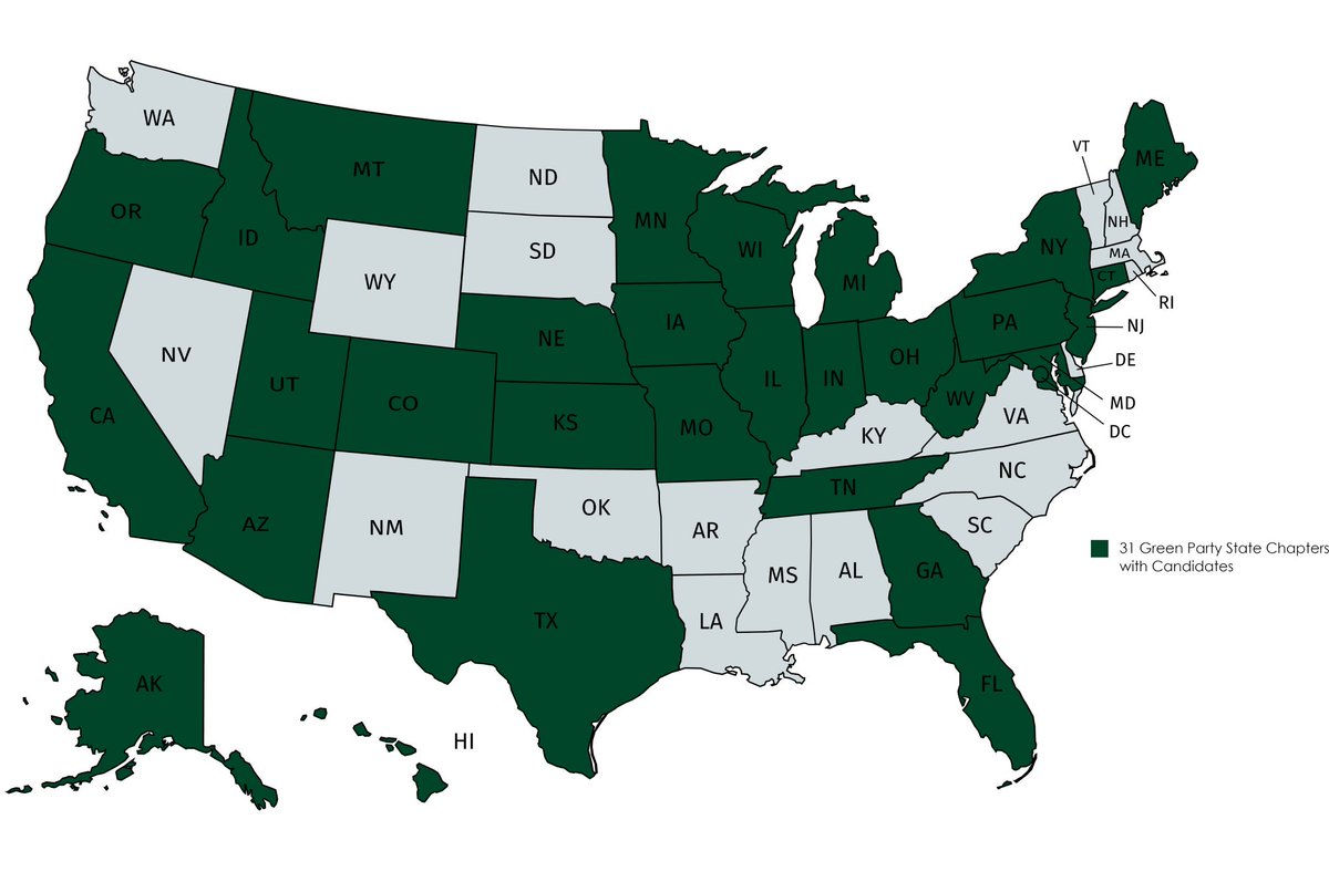 Greens running for state or federal office in 2018 (so far):

<a href="/MaineGreens/">Maine Green Independent Party 🌻</a>: 36
@GPCA: 18
<a href="/mdgreens/">Maryland Green Party 🌻</a>: 10
<a href="/ILGreenParty/">IllinoisGreenParty🌻</a>: 9
<a href="/AZGreenParty/">Arizona Green Party 🌻</a>: 8
<a href="/OhioGreenParty/">Ohio Green Party 🌻💚</a>: 6
<a href="/TXGreens/">Green Party of Texas</a>: 5
<a href="/GreenPartyofUT/">Green Party of Utah🌻</a>: 3
<a href="/gpny/">Green Party NY 🌻</a>: 2
<a href="/GreenPartyofNJ/">GreenPartyofNJ #GreenEnter #VoteGreen #GPNJ 💚🌻☮️</a>: 2
<a href="/MOGreenParty/">Missouri Green Party</a>: 2
<a href="/GreenPartyFL/">Green Party of FL 🌻</a>: 2
@DCStateGreens: 1