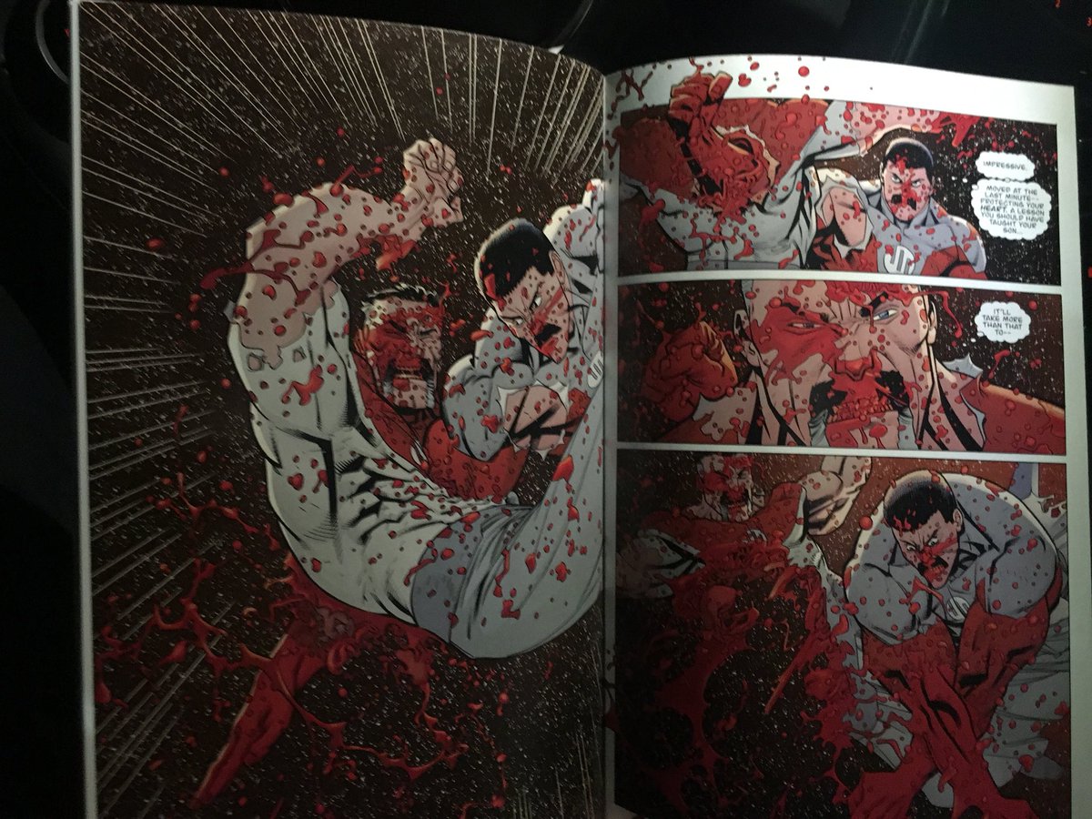 mikerb2223's tweet photo. @DigitalPizzaM @Beestface @nerdschatting @ArtByFab @RobertKirkman @corenthal @RyanOttley @InvincibleHQ @Skybound @InvincibleCast @walkerswagalex @JonSommariva @iHolla @ridertroy @nahuelroark @robbiez @RusWooton @fetorpse @Hero1197 @Chris_Giarrusso @cliff_rathburn @fcoo @derekdraws @mark_morales11 @nathanfairbairn The death blow, I’m lucky enough to own the art for the sequencial page on the right. #Invincible15 https://t.co/MQtHNhTlq4