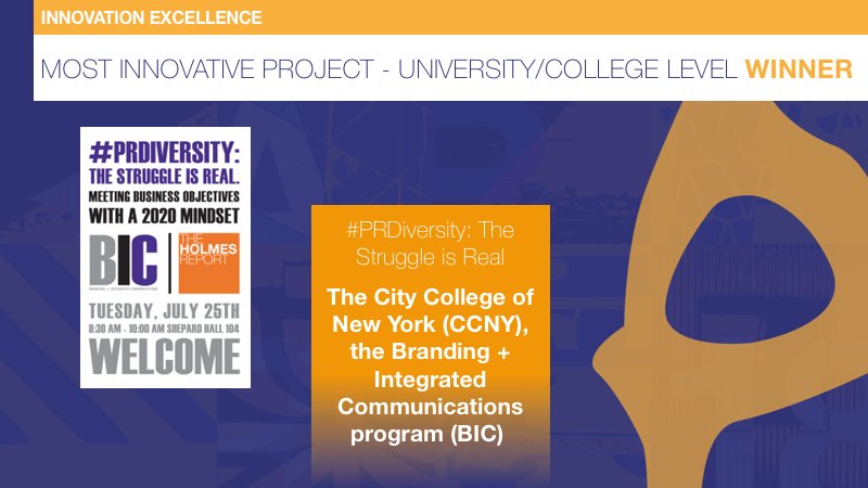 Provoke_News's tweet photo. Winner of #In2SABRE for Most Innovative Project - University/College Level is #PRDiversity: The Struggle is Real with @CityCollegeNY & the Branding + Integrated Communications program (BIC) https://t.co/Xm6Z7y19BT