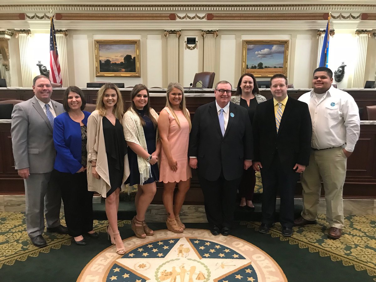 EasternOKState's tweet photo. Eastern students and staff visited the State Capitol today to talk about the importance of higher education. 87% of OK resident students who earn a bachelor’s degree remain & are employed in our state 1 year after graduation. #RestoreHigherEd https://t.co/bg3YJ2kqP5