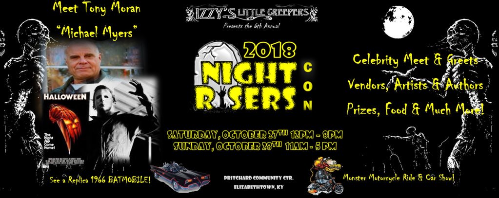 NightRisersCon's tweet photo. Presale Tickets Now Available! #nightriserscon18 #Horror #FilmFestival #Comics #scifi #HalloweenMovie #batmobile #carshow #motorcycleride https://t.co/1SuTyuUX9t https://t.co/pM5iTuI0Ov