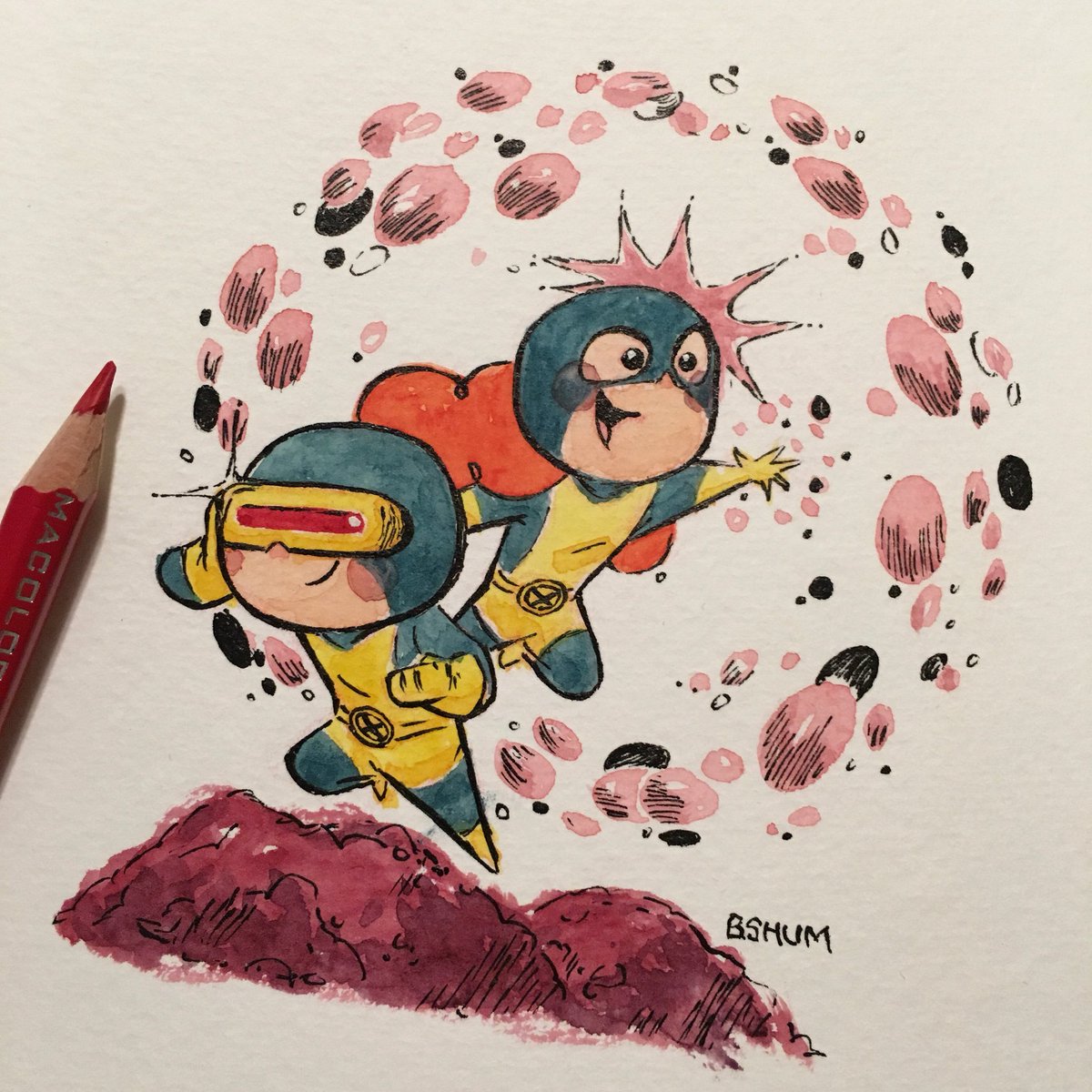 bshum79's tweet photo. My cyclops and jean grey duo for the Cute Couples show by @squaredco &amp; @doughandarrow 
#SQCO_CuteCouples #xmen #marvel #illustration #squaredco #doughandarrow #comics #watercolor https://t.co/GEUnJa3dzy
