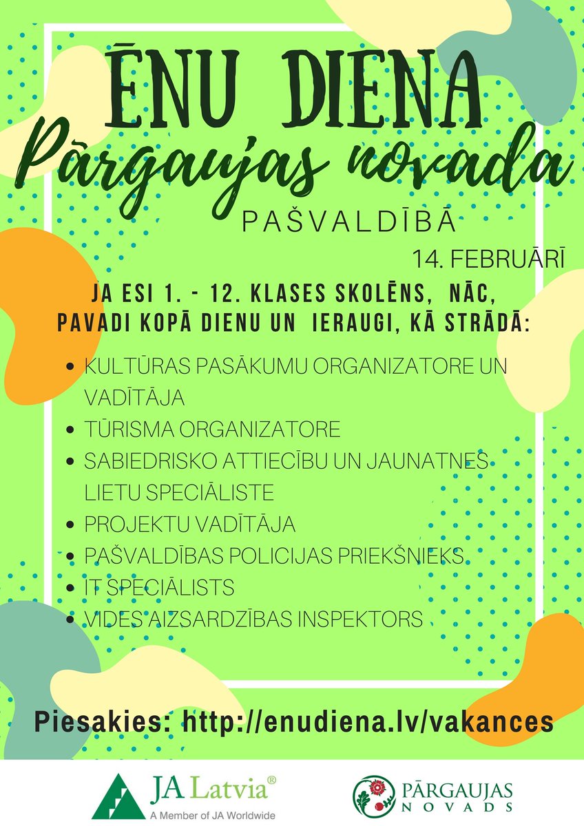 Skolēniem iespēja iepazīt pašvaldības darbu ēnu dienā. Vairāk informācijas: ej.uz/eno_pargauja