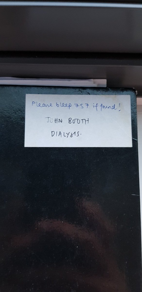 ThePeanutKidney's tweet photo. Aah, bleep #757 - colorectal PRHO at @HillingdonNHSFT c.2004. Folder still going strong on my dialysis unit 14 yrs later #bleepme #dontbleepme https://t.co/EhCeh2w5xv