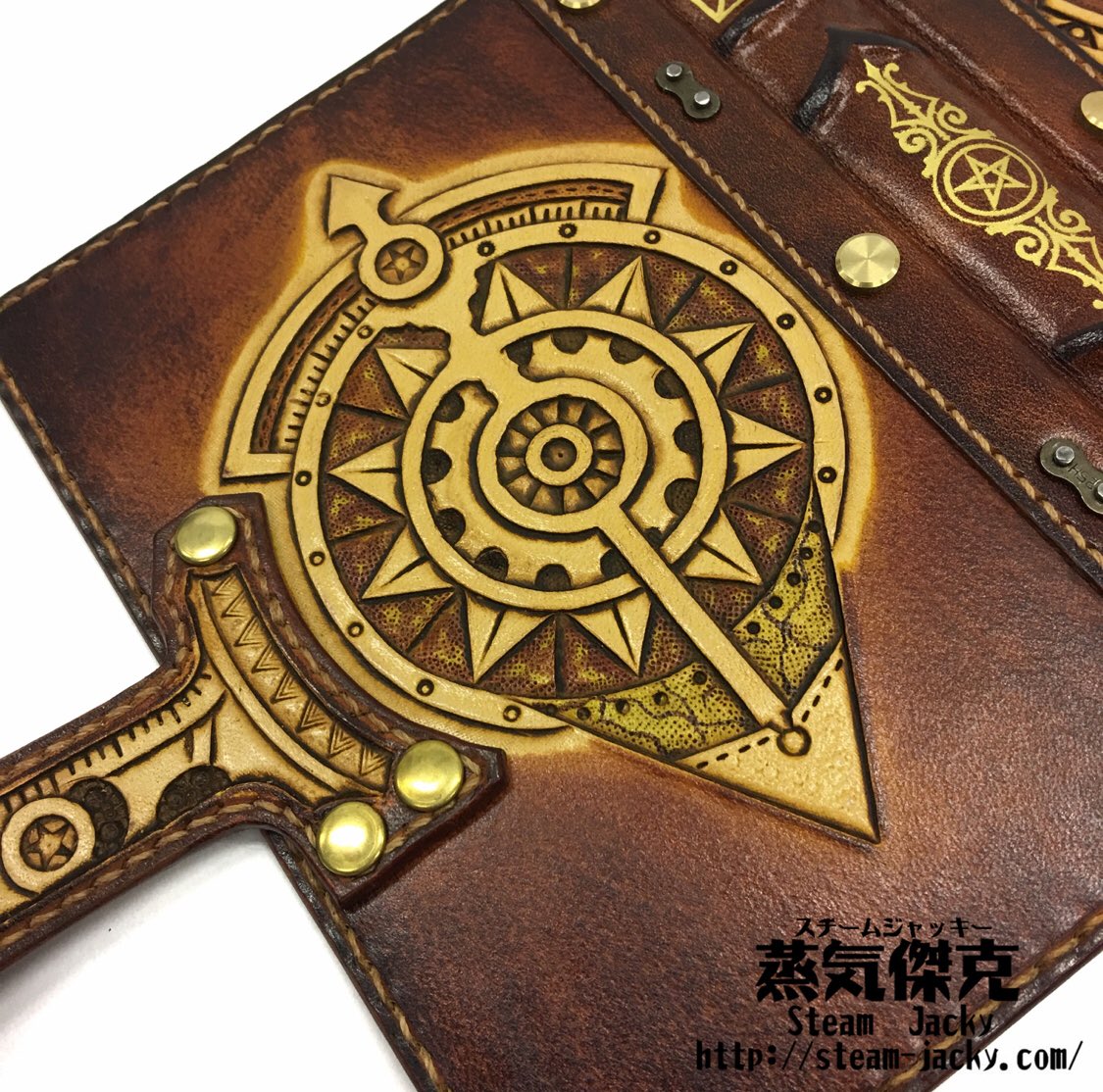 新商品】 A7スチームパンク 錬金術魔導書風手帳 革製 収納ポーチ付き