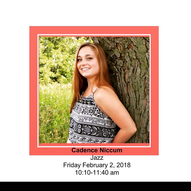 Come dance with us and Junior Dance Education major, Cadence Niccum!  10:10-11:40am tomorrow in the dance studio, centennial east-116!  Hope to see you there!