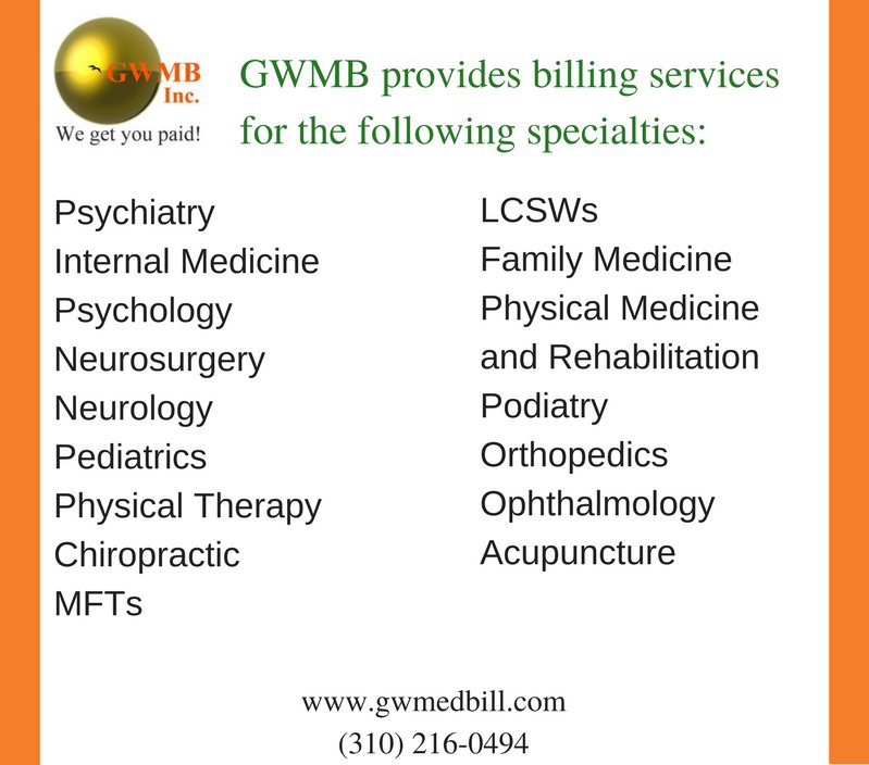 Golden West Medical Billing, Inc. provides billing services for a wide range of medical specialties.  Give us a call and find out how we can help get you paid!

#medicalbilling #medicalspecialties #billingandrevenue #insurance #payments #coding #claims #services