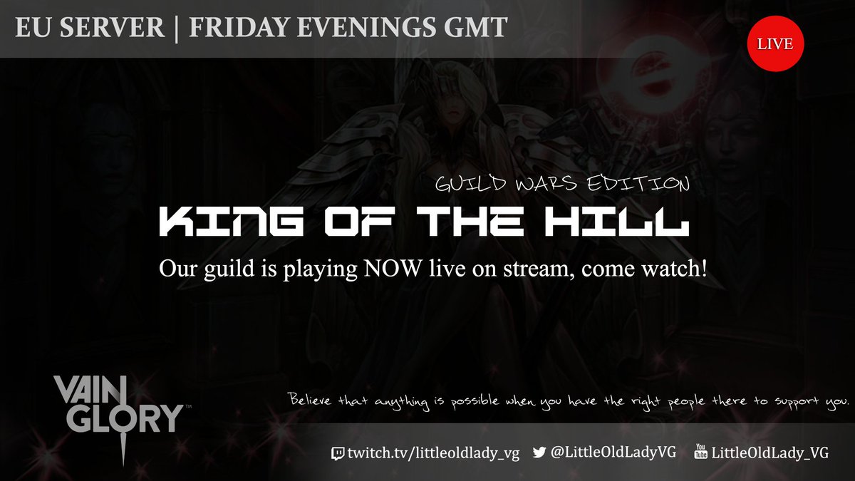 KerisaHDesigns's tweet photo. King of the Hill: Guild wars kicks off tonight 7.30pm GMT

Is your guild playing? Grab the image and share it when your team goes live!

Don't forget the link: https://t.co/deqf5sz3cj

@vainglory #vainglory @xKartanesi_VG @thevalkyrievg @Pieter76vg @RoyalRosesVG @HazeAndGloryVG https://t.co/IlPH9xUxZK