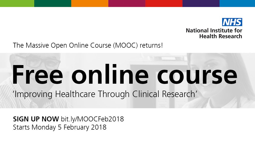 NIHRresearch's tweet photo. It's Free. It's Online. It's a Course. The #MOOC returns! Learning about #clinicalresearch has never been easier. Sign up today! 'Improving Healthcare Through Clinical Research' https://t.co/5d6W5YhVEl https://t.co/AGluFjNBvo