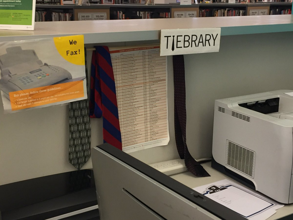 dinerdialogues's tweet photo. Terrific visit to @QueensLibrary Impressed by #technology &amp; #creativity. But #tiebrary to check out neckwear for job interviews was a highlight!#greatidea #librariesmatter #LibrariesareCommunity https://t.co/j7EVfDEsLO
