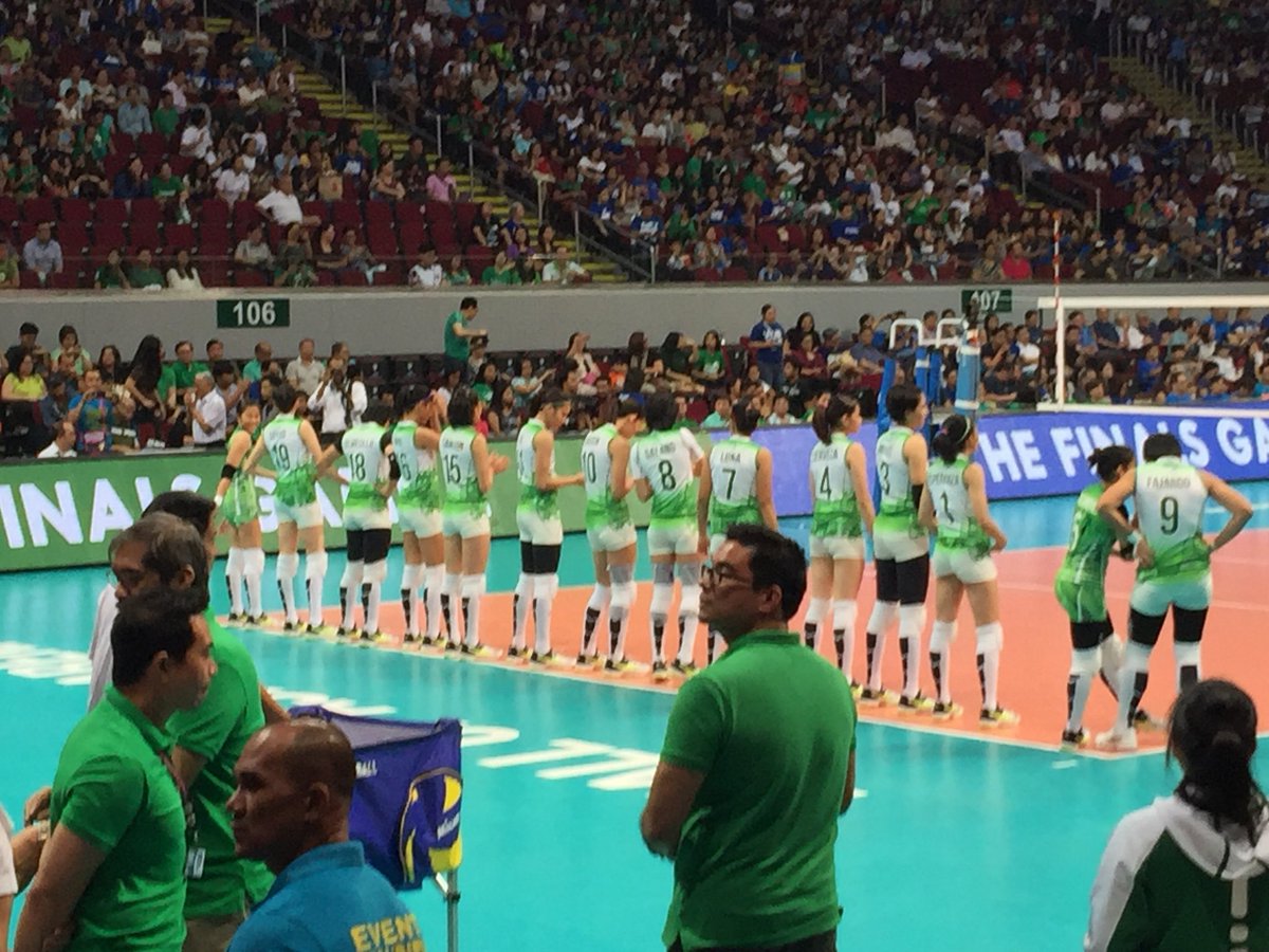hahahaydz's tweet photo. My favorite trio may not be playing anymore, but my all out support still goes out to these fierce ladies in green. Good luck, Lady Spikers! The journey to #HIS3 begins tomorrow! ๐๐น #RoadTo3Peat #UAAPSeason80 https://t.co/6oEfqCruex