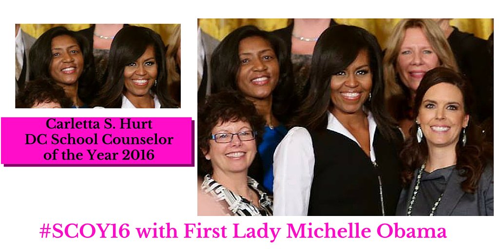 Carlettahurt's tweet photo. @MichelleObama Thank you for recognizing the power of #schoolcounselors! Your support of @ASCAtweets #SCOY has been outstanding! #TBT #SCOY16 https://t.co/0YyQEfVSvK