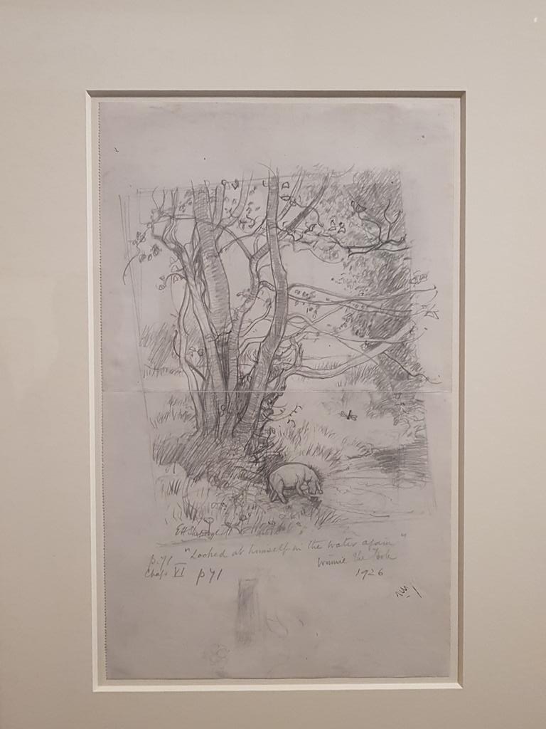 V_and_A's tweet photo. Although author A.A. Milne rarely describes scenery in his stories, here E.H. Shepard’s well observed illustration puts us right beside Eeyore so we can hear the rippling water and insects. #TwitterTour #insideVAM https://t.co/yWYstdfExH