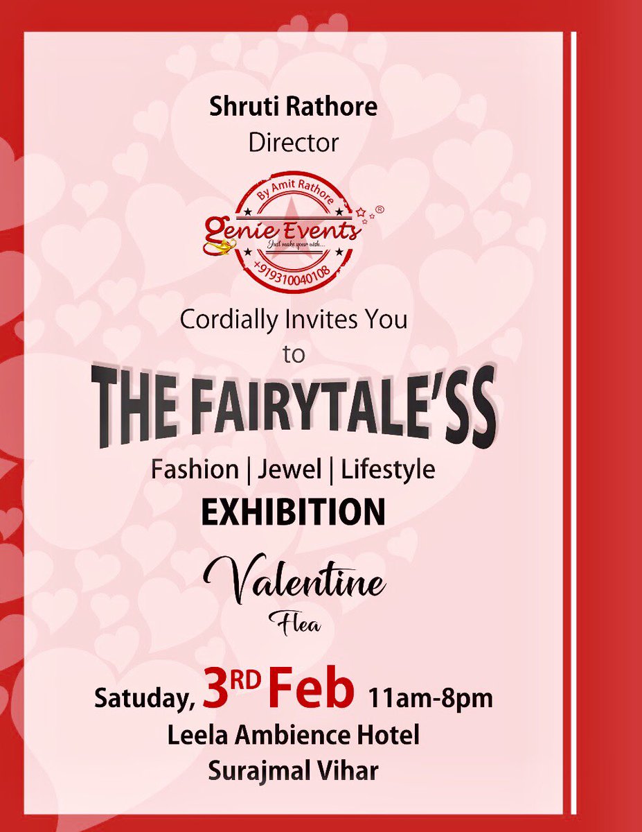 shrutirthr's tweet photo. Come visit us at The Fairytale'ss at The Leela Ambience Convention Hotel Delhi tomorrow and have a look at fresh made valentines theme and meet my team for your upcoming wedding.  #GenieEventsIndia #TheFairytale’ss #WeddingsInDelhi #WeddingDecor #Valentines #SeasonOfLove https://t.co/uPbRRsOCDb