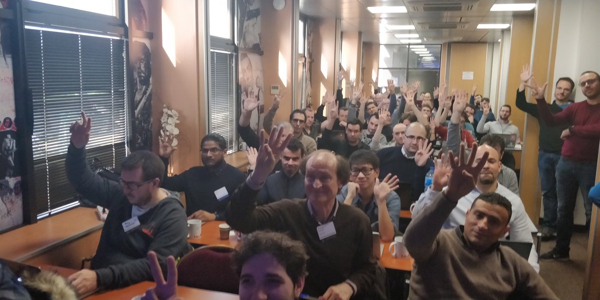 AdrienBlind's tweet photo. Seams people appreciated the talk I &amp; @lpiot delivered today at @ClusterEuCamp :) #handvoting https://t.co/0EC2VLyroK