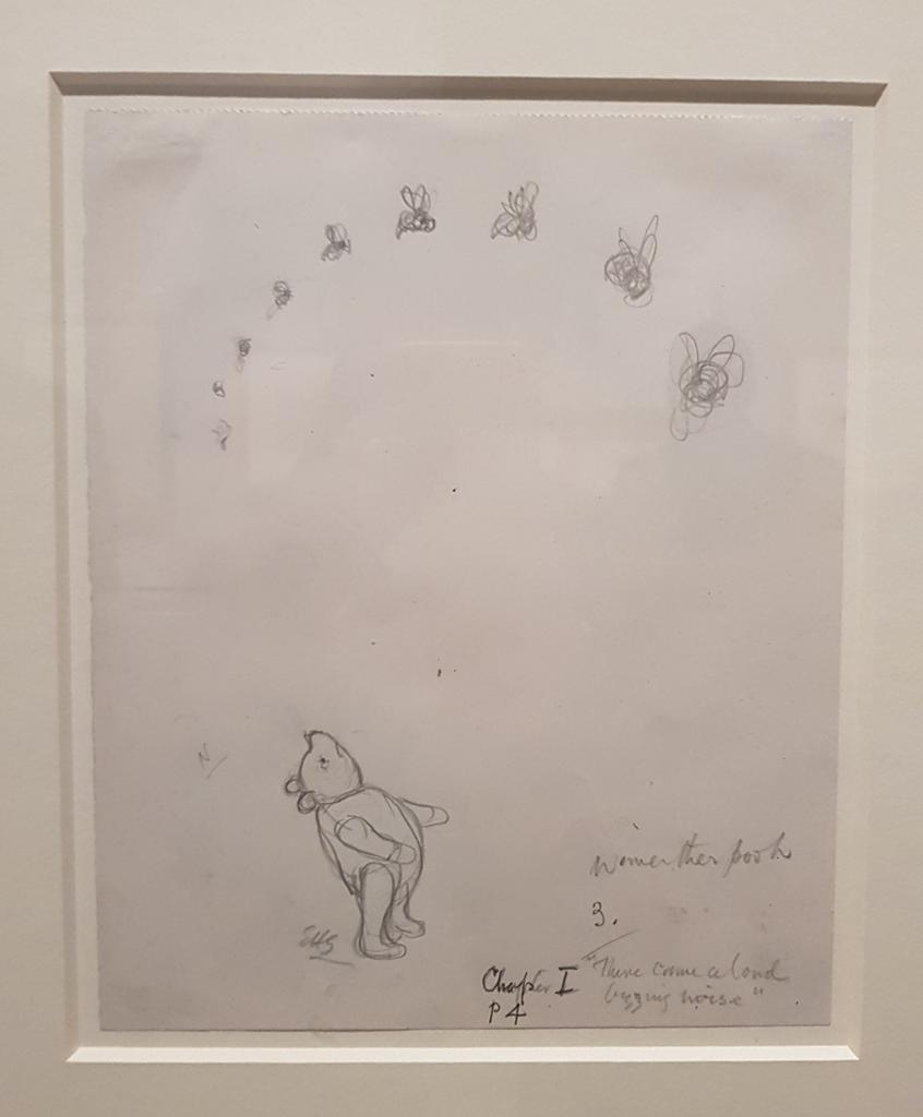 V_and_A's tweet photo. In E.H. Shepard’s pencil sketch you can almost hear the bees getting louder as they increase in size… ‘there came a loud buzzing-noise.’ #insideVAM #TwitterTour https://t.co/Mm4ygV6CTF