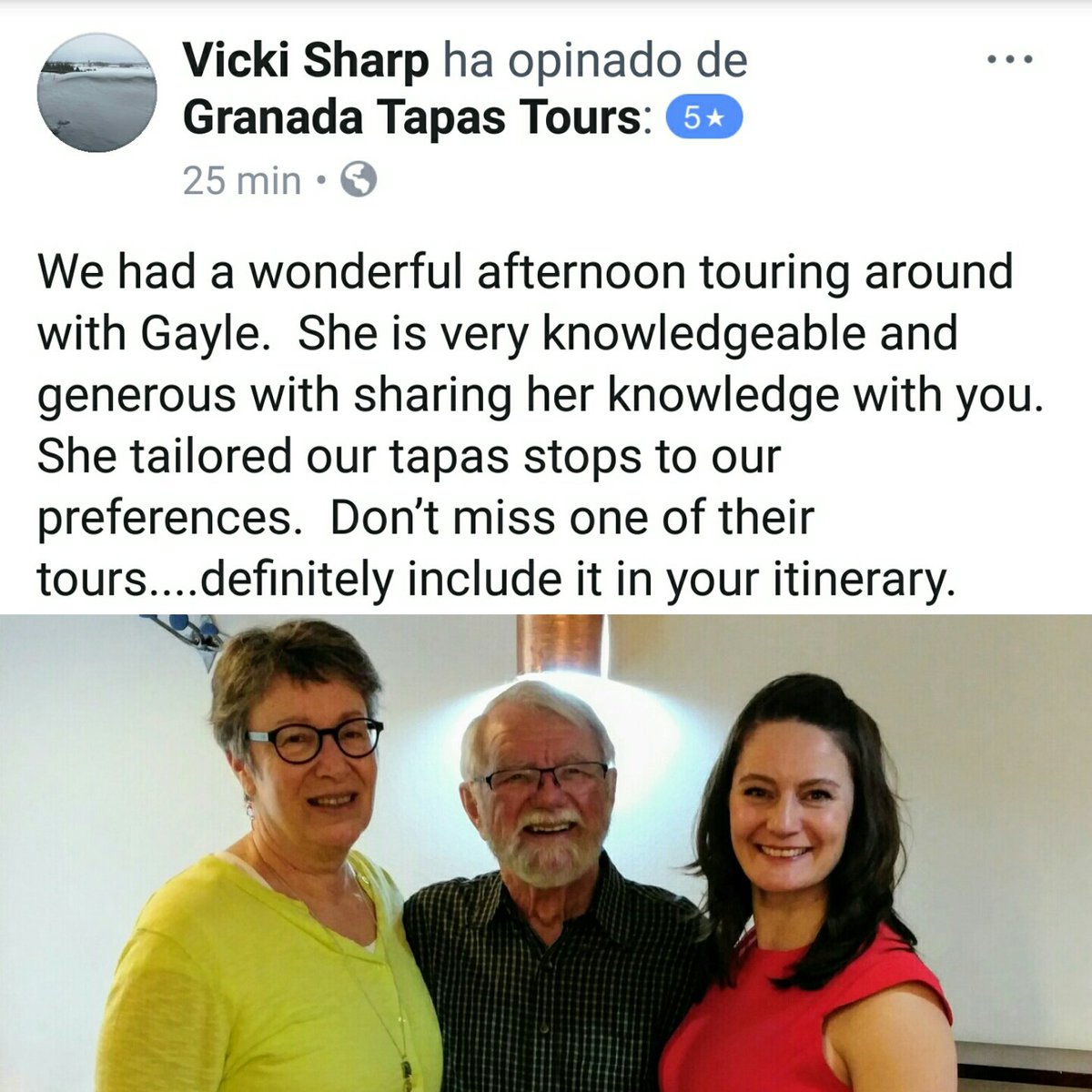 GranadaTapaTour's tweet photo. Thank you to Vicki and her husband for enjoying an #Albaicin walk & #foodtour Perfect for the "inquisitive" #foodie #visitgranada #culinaryspain https://t.co/i2ac9SKrqw