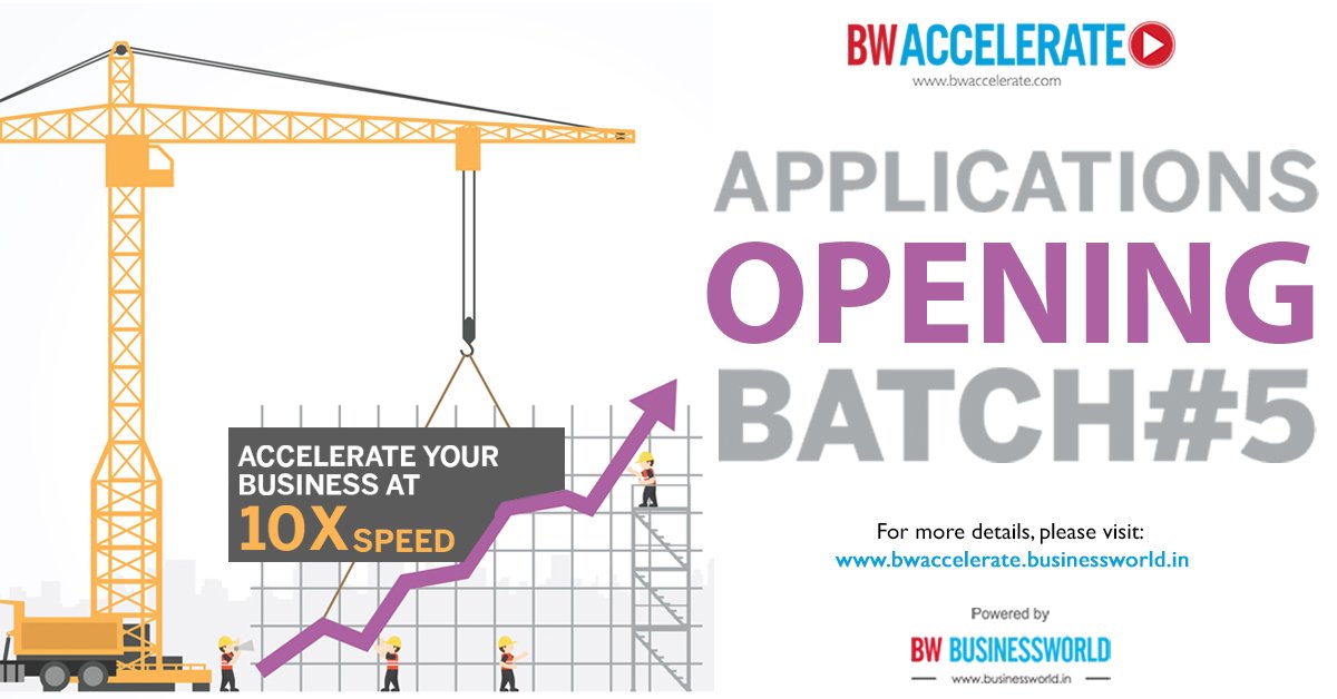 BWBusinessworld's tweet photo. .@BWACCELERATE Presents, BATCH#5, Application Opening Shortly! Accelerate your startup now at 10x Speed.

Powered by: @BWBusinessworld 

For more details, please visit: https://t.co/I6SgNqoOc9

#BWAccelerate https://t.co/qPutyfpad2