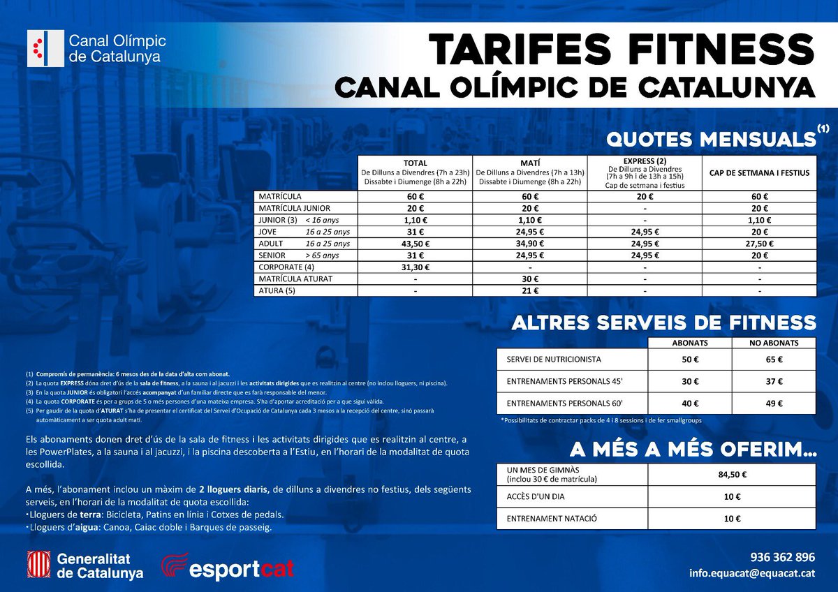 canalolimpiccat's tweet photo. Vols fer-te #ABONAT/#DA del gimnàs del Canal Olímpic de Catalunya? Consulta les nostres #TARIFES! 👇🏼
Gaudeix d’una instal•lació única! 
#esportcat #canalolimpiccat #fitness https://t.co/2vGSWUT0aT
