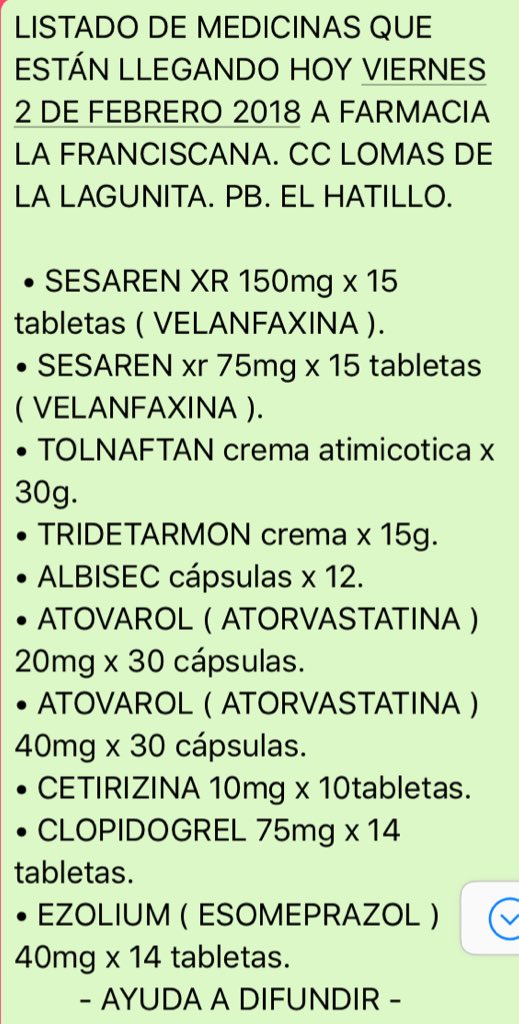 LafranciscanaF's tweet photo. #2feb #ServicioPúblico ATENCIÓN !LLEGANDO MEDICINAS a #FarmaciaLaFranciscana Da RT Ayuda a difundir #Venezuela https://t.co/2qyD5tTXz5