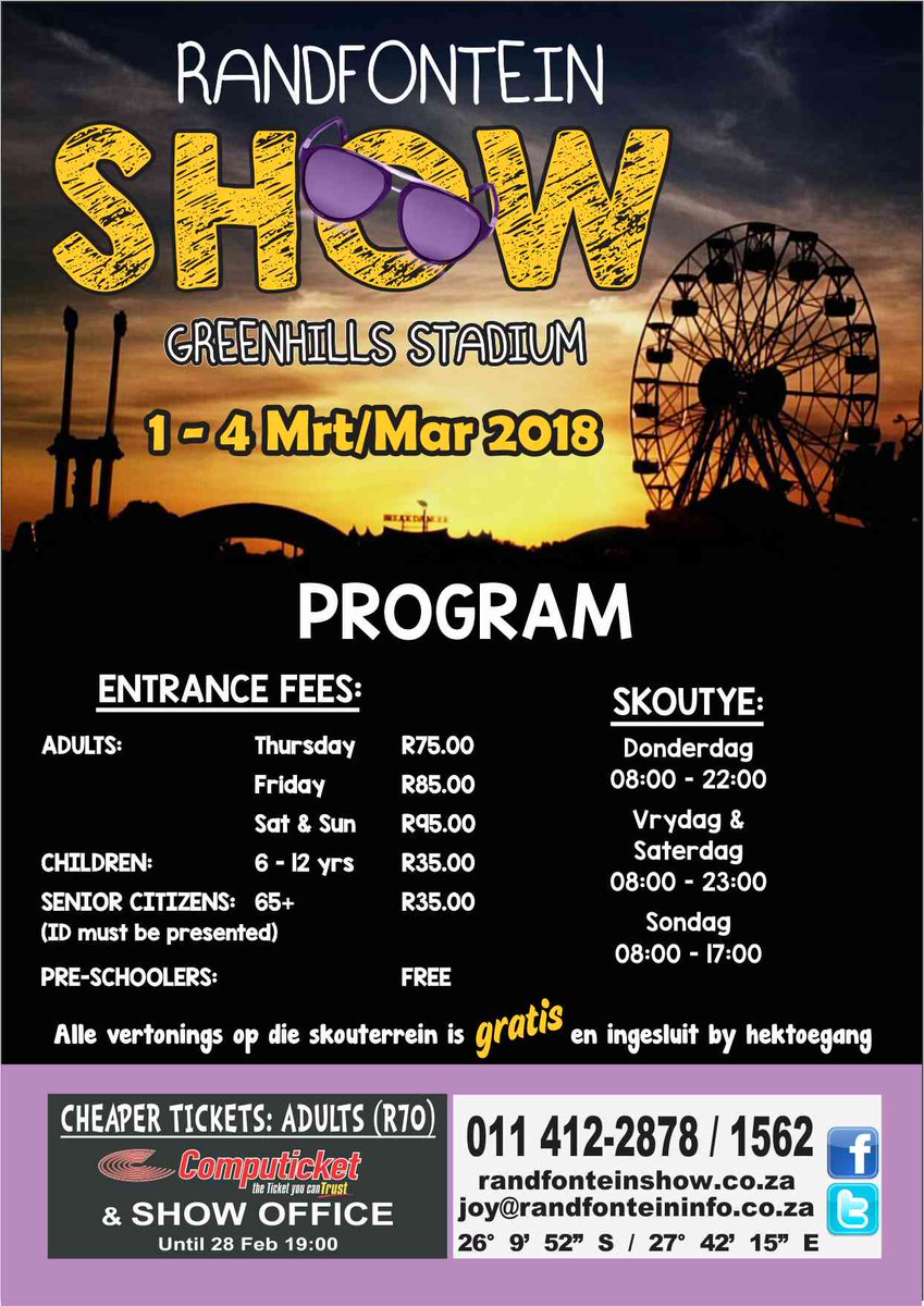 RftnShow's tweet photo. Dagboek die datum! 1 - 4 Maart vir die Lekkerste Kuierskou.
Program: https://t.co/b15Tho2KT5 https://t.co/gQZKlIotOV