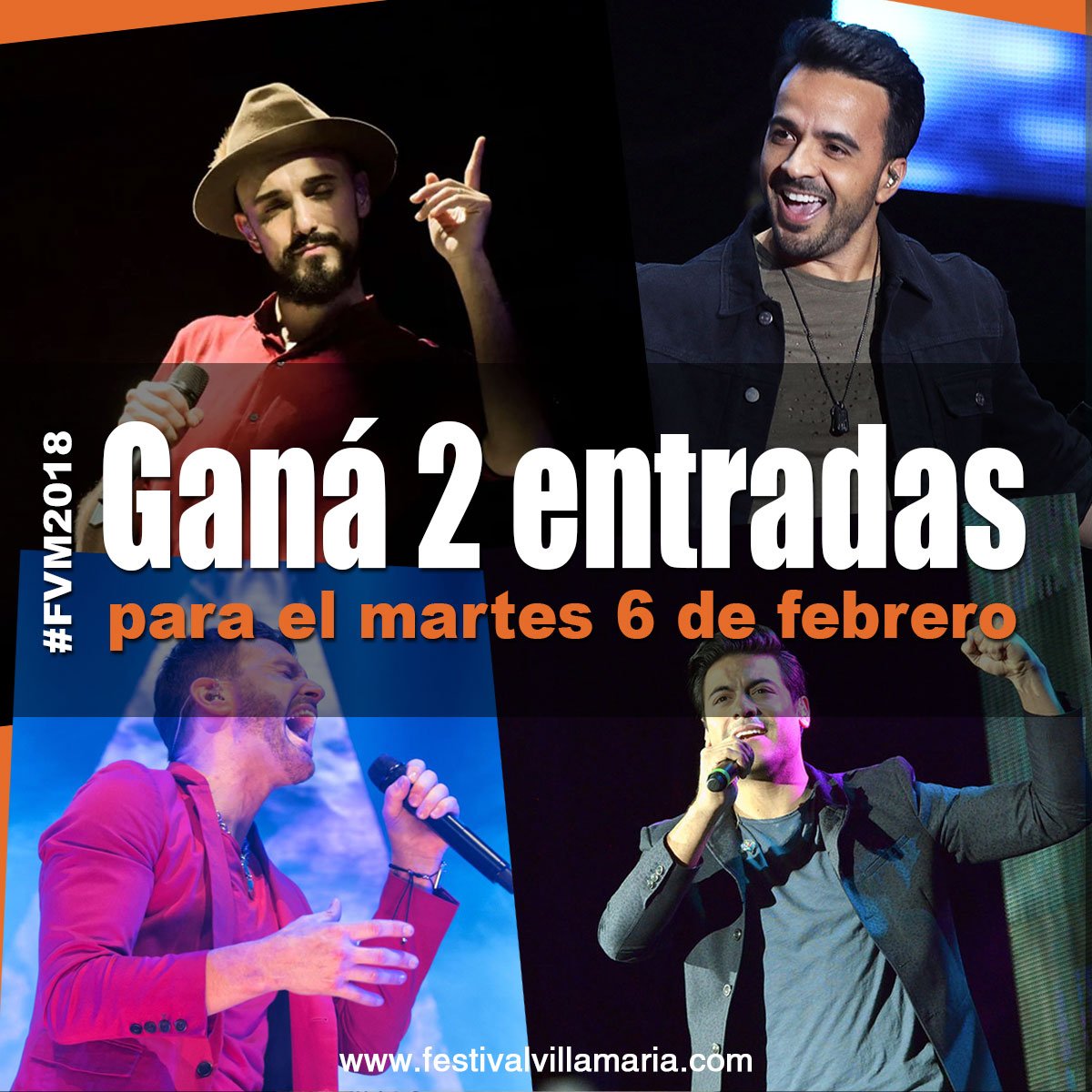 festivalearok's tweet photo. #FVM2018 ► ¡GANÁ DOS ENTRADAS para ver a @AbelPintos, @LuisFonsi, @_CarlosRivera y @AxelOficial en el @FestivalVMaria 2018!

► Ingresa a https://t.co/orRhJRNIxb y participá https://t.co/YqhZfuhDSS