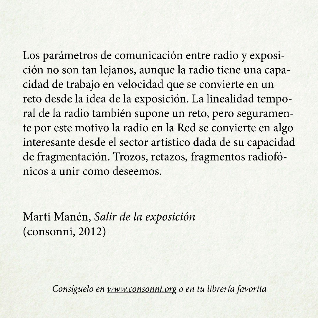 _consonni_'s tweet photo. Fragmento de "Salir de la exposición" de @martimanen (2º edición):
▪️ Consigue el libro en papel o en formato digital: https://t.co/tUHh1P4EVj
#colecciónPaper #segundaedición #radio #arte #exposición 
 #PAPER #consonni #libros #martimanen https://t.co/8yzKUnbVST