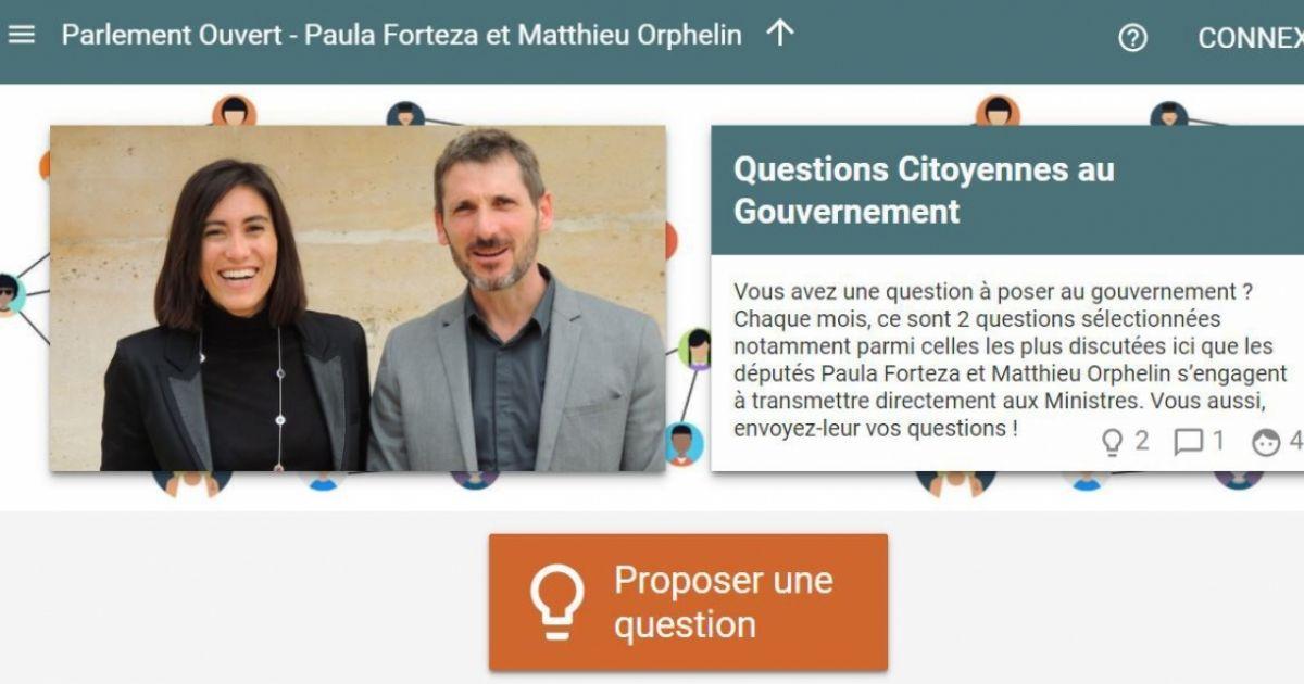 M_Orphelin's tweet photo. Vous avez une question pour le @gouvernementFR ? Avec @PaulaForteza, on peut la poser pour vous ! 👉 https://t.co/IuzXN15Ddl #DirectAN #ParlementOuvert #ReformeAN #Démocratienumérique https://t.co/ZmKjoyQTwV