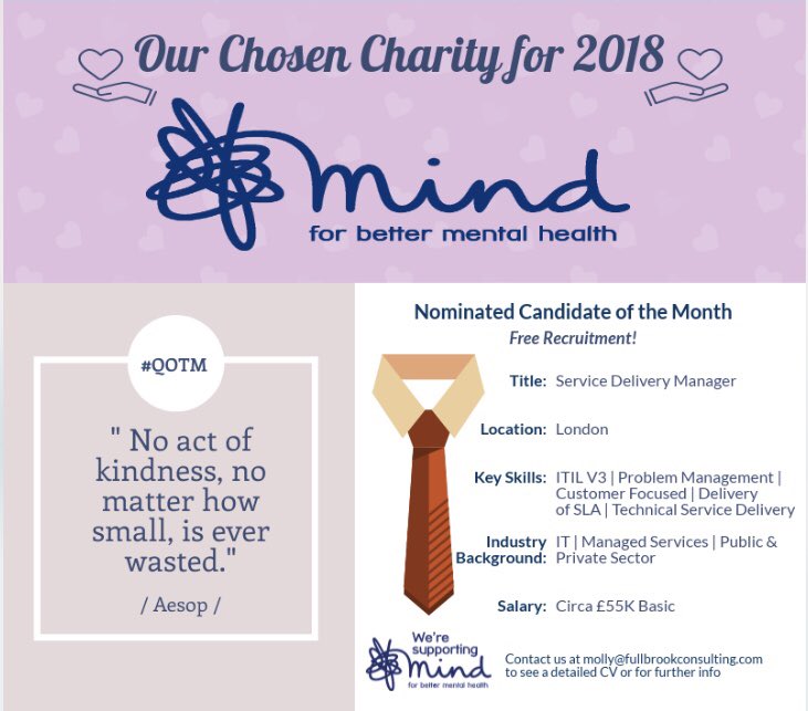 Charity Announcment for 2018 - Mind #Charity #nominatedcharity #donation #mind #mentalhealth #wearsupportingmentalhealth #support #worklifebalance #businesssupport #IT #ITandTelco #recruitment #techy #technology