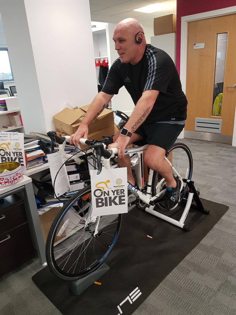 roadsafetyNAC's tweet photo. Ian Hollis starting off @HayleyQuinn9 charity cycle around Arran today. Target 56 miles @North_Ayrshire #indoorcycling https://t.co/zO1esCQRMX