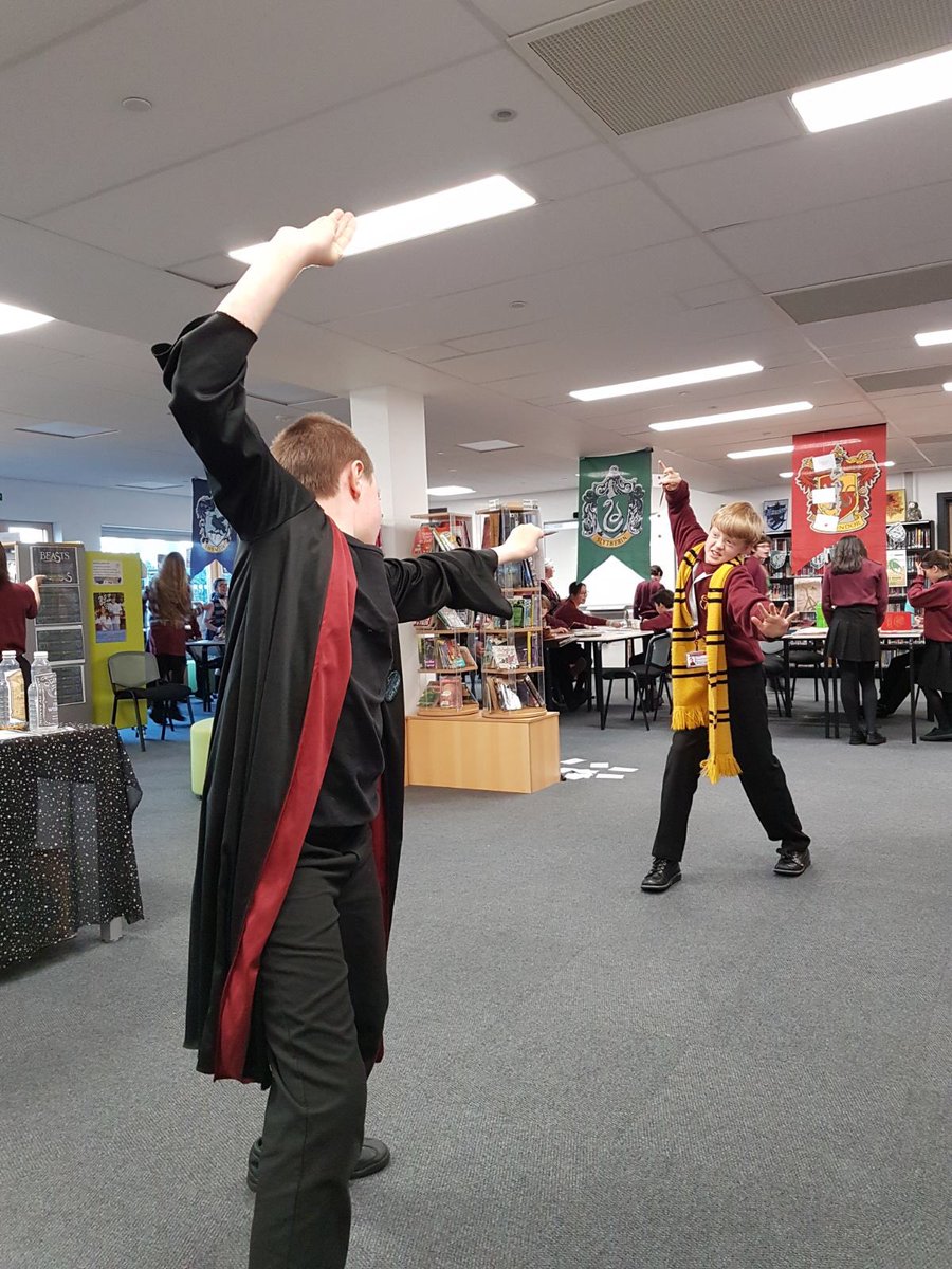 EPHS_Library's tweet photo. Happy #HarryPotterBookNight everyone. We had such fun celebrating and learning about Fantastic Beasts. Thanks to @CaroleNewstead and @Vanilla_Frost for making it such a special day @KidsBloomsbury https://t.co/xhcOwlSWbN
