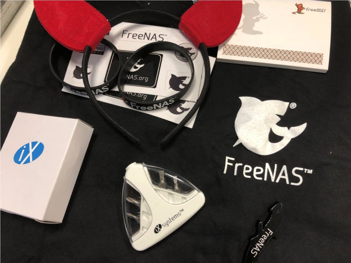 yusuflimz's tweet photo. Some lovely swag from the @FreeNASTeam :) I'm going to try and wear / use everything simultaneously for bonus points. Thank you for looking after the community! #FreeNasBuildOff https://t.co/VdTgZdBnTu