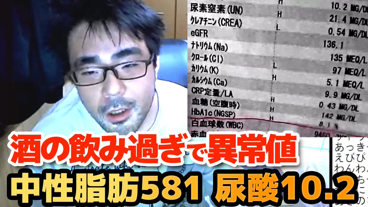 ニコ生tv よっさん 血液検査結果発表 酒の飲み過ぎで中性脂肪581 尿酸10 2の異常値 ふわっち T Co Sj7pd4gwax Youtubeさんから