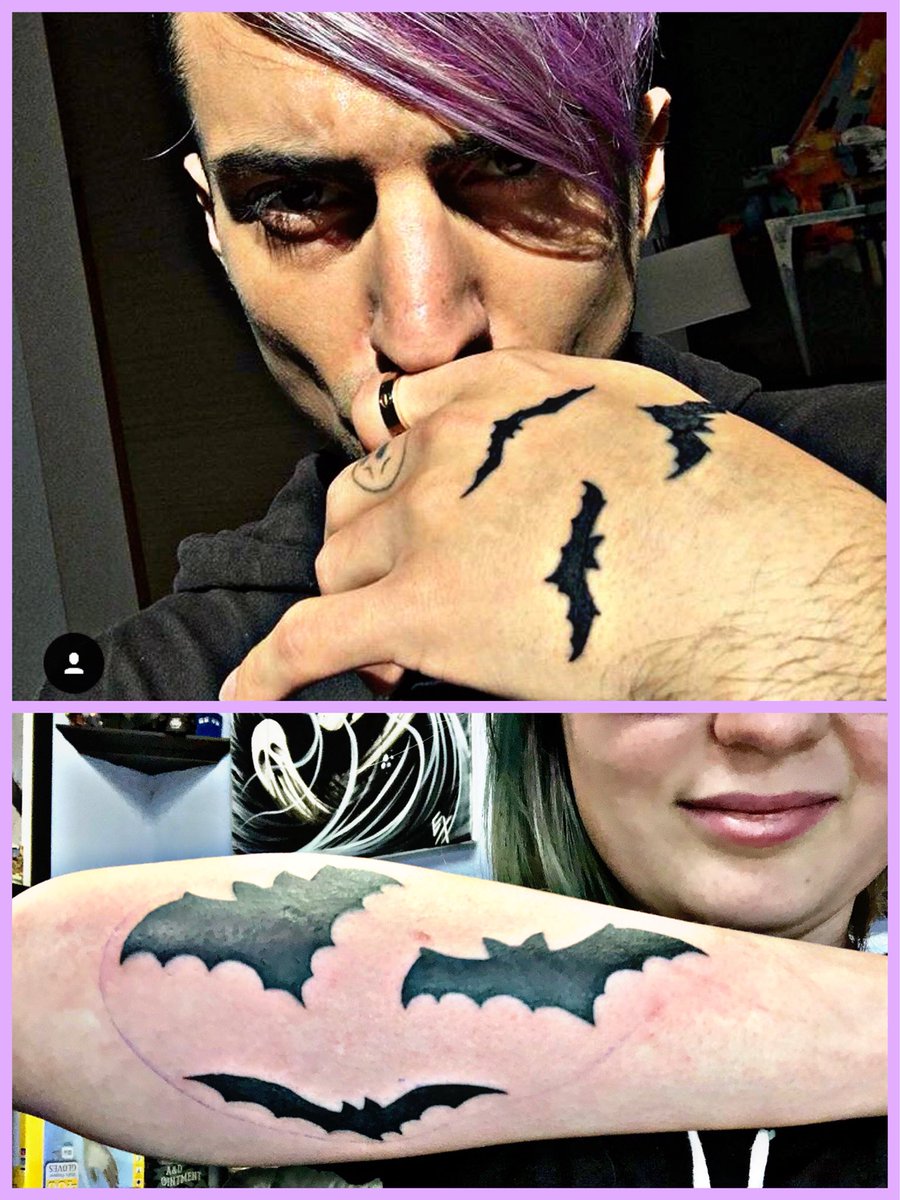 BriMartin310's tweet photo. Tattoo Twins 🦇 It came out just like I wanted and I couldn’t be happier 💜 how does it look @mitchgrassi ??? https://t.co/lUUGH3viOc