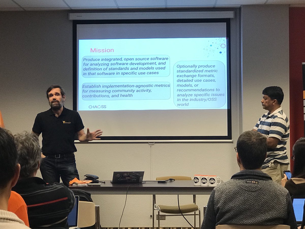 onyame's tweet photo. #CHAOSS software for metrics of #OpenSource projects: #prospector, #cregit, #GHData, and @GrimoireLab #CHAOSSCon https://t.co/QerRqcLGH8
