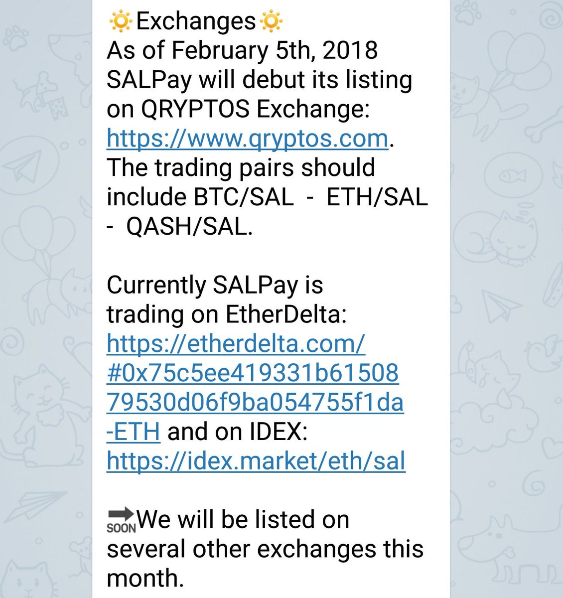 iTRADEMAPS's tweet photo. $SAL #SalPay will be listed on a few exchanges this month. It will also go up on CMC after the #Qryptos listing. SAL is currently so obscure, it doesn't even have a normal link through ED.

I missed the ICO for this but it's still trading at ICO price thanks to this market. https://t.co/SpzVkKE2RK